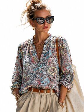 Silky Haggar's paisley blouse , pastel tones